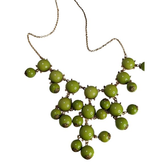 Vintage Gold Chain Statement Necklace With Dangling Lime Green Beads - Picture 2 of 3